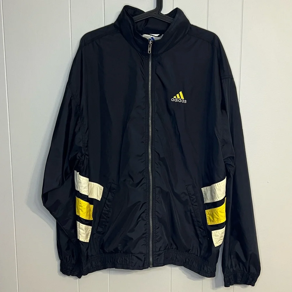 Vintage 90’s Adidas Windbreaker Jacket Black Full Zip Size‎ L